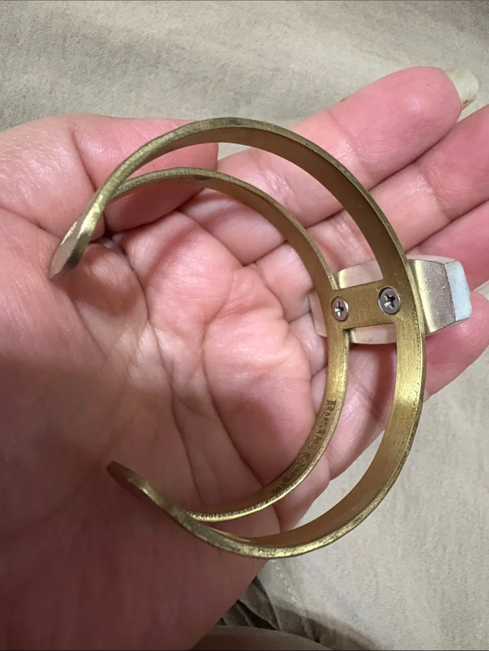 Rustic Cuff Gold-Tone Double Band Bracelet with Silver Druzy